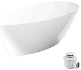 Wanna wolnostojąca SUZA owalna biała z konglomeratu 160 x 70 cm bez przelewu cienki rant | Różne kolory korków : Kolor korka - Biały