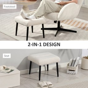 HOMCOM Pufa z miękką poduszką siedziska stalowe nóżki podnóżek z tkaniny Chenille, 45 x 41 x 38 cm, kremowobiały