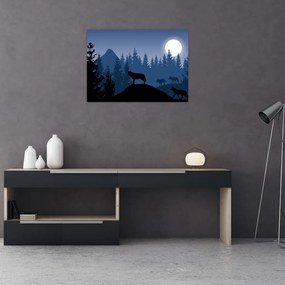 Obraz - Wataha wilków pod księżycem w pełni (70x50 cm)