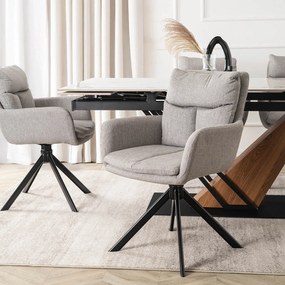 Zestaw Stół Rozkładany Ceramiczny REX 2 180-240 cm Biały Marmur/Czarny i 4 Krzesła Tapicerowane PAUL Szare Nowoczesne