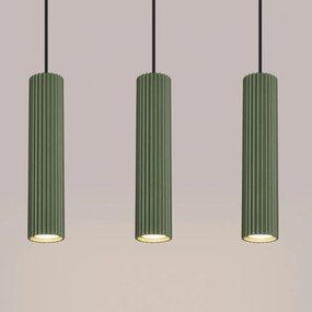Lampa wisząca KARBON 3L zielona oliwka ryflowana SOLLUX  LIGHTING