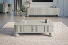 Stolik kawowy Vesper 103x60 cm z szufladą - kaszmir / czarne uchwyty / nogi kule