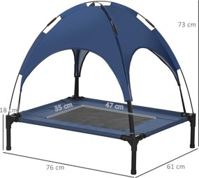 PawHut Lozko dla zwierzat z baldachimem podwyzszone lezak dla psa na zewnatrz ciemnoniebieskie 76x61x73cm | Aosom PL