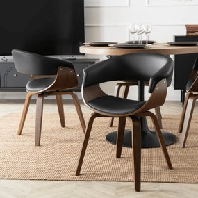 Krzesło Tapicerowane z Drewna Giętego GARY Orzech/Czarne Ekoskóra Nowoczesne Loft