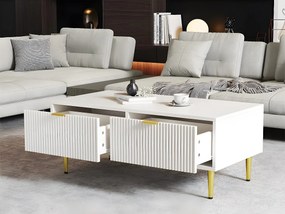 Stolik kawowy - 2 szuflady - design w pionowe paski - Biały