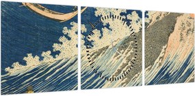 Obraz - Katsushika Hokusai, Fishing Boats at Choshi in Shimosa (Soshu Choshi) , reprodukcje (z zegarem) (90x30 cm)