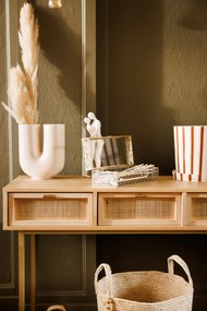 Wąska konsola boho RAYO z 3 szufladami i plecionką wiedeńską