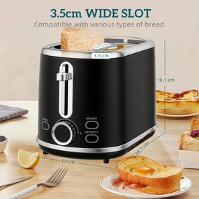 HOMCOM Zestaw czajnik i toster, wyświetlacz LED, 1,7 l, 2200 W, retro design, funkcja pamięci, czarny