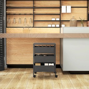 HOMCOM Boczny wózek na kółkach z 3 koszami do przenoszenia i przechowywania, wózek kuchenny, 40,8 dł. x 33,5 szer. x 60,5 wys. cm, Czarny