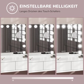 HOMCOM Kosmetyczne Lustro LED, 3 Tryby Światła, Ściemnialne, Sterowanie Dotykowe, USB, 58x48cm, Biały
