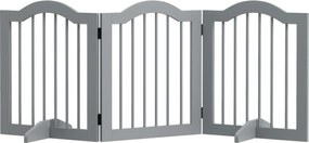 PawHut Trójsegmentowa składana barierka dla psów 154,5 x 61 cm z drzwiami, 2 nóżki wspierające, jasnoszara
