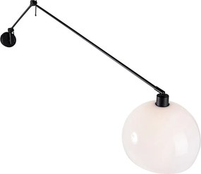 Lampa ścienna czarna z kloszem białym 30 cm regulowana - Blitz