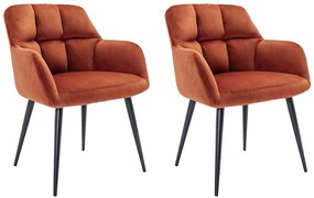 Zestaw 2 krzeseł z podłokietnikami - Welur i metal - Terakota - PEGA marki Pascal Morabito