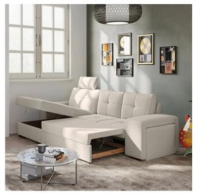 Rozkładana sofa z pojemnikiem i pufą PALERMO jasnoszara lewa