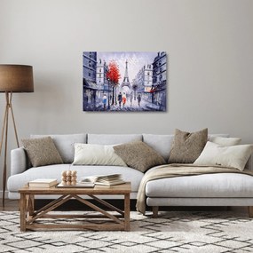 Obraz na szkle ulicy w Paryżu, obraz olejny (70x50 cm)