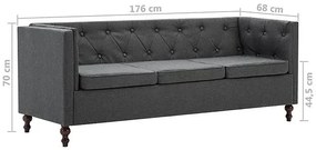 3-osobowa Sofa James 3Q w stylu Chesterfield - ciemnoszara