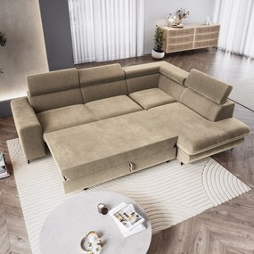 Masseno Narożnik VELISS z funkcją spania i pojemnikiem na pościel Narozniki L, Rozkładana sofa - Beżowy, CASTEL 15
