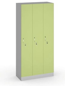 Drewniana szafka ubraniowa S5, 3-drzwiowa, 1900 x 900 x 420 mm, zamek cylindryczny, szary/zielony