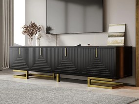 Szafa pod TV 160×38×44,5 cm - 4 drzwi - Złote uchwyty i nogi - Płyta wiórowa - czarny
