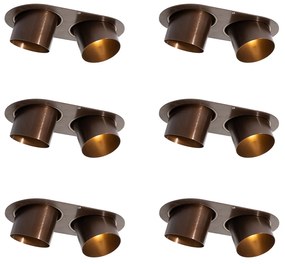Set van 6 inbouwspots donkerbrons GU10 70mm kantelbaar 2-lichts - Installa Oswietlenie wewnetrzne