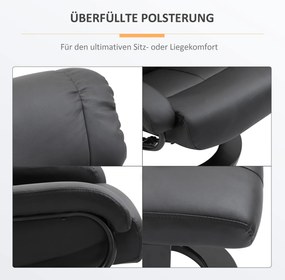 HOMCOM Fotel z masażem i funkcją leżenia Podnóżek w zestawie Skóra ekologiczna Czarny 76x80x102cm | Aosom PL