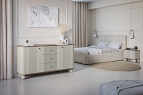 Komoda z szufladami Vesper 160 cm - kaszmir / orzech / czarne uchwyty / nogi kule