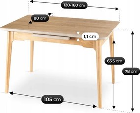 Stół Rozkładany Prostokątny SAMER 120-160 cm Ceramiczny Dąb Skandynawski