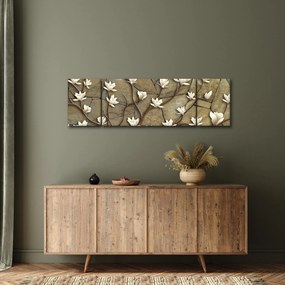 Obraz - Białe magnolie na murze kamiennym (170x50 cm)