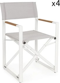 Zestaw 4 krzeseł reżyserskich z białego aluminium, szary textilene, składane - LAGUN