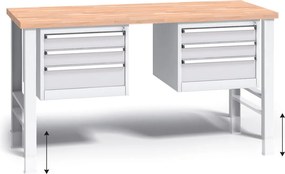 Stół warsztatowy z regulacją wysokości G3, 1700 x 685 x 840-1050 mm, 2x 3 szufladowy kontener, szary