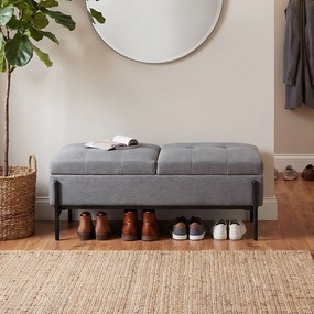 HOMCOM Skrzynia z tkaniny lnianej, ławka z 2 schowkami, składanymi klapami i ekstra grubą poduszką, 117 x 50 x 44 cm | Aosom PL