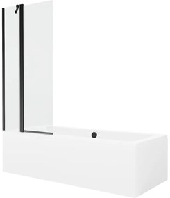 Mexen Cube wanna prostokątna 180 x 80 cm z obudową i parawanem 1-skrzydłowym 80 cm, transparent, czarny - 550518080X9408117000