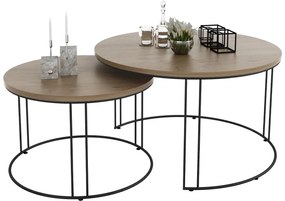 Loftowy komplet stolików kawowych czarny + dąb lancelot D9-W96