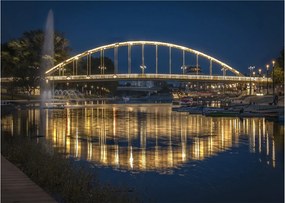 Obraz na szkle - most z fontanną (70x50 cm)
