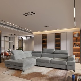 Masseno Narożnik FAVIEN z funkcją spania i pojemnikiem na pościel Narozniki L, Rozkładana sofa - Jasnoszary, MONOLITH 84