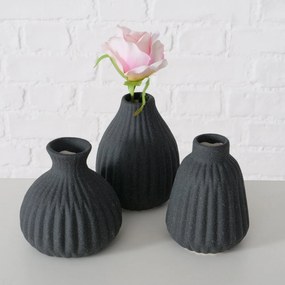 Wazon ceramiczny w prążki ESKO, czarny mat