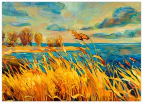 Obraz - Zachód słońca nad jeziorem, obraz akrylowy (70x50 cm)