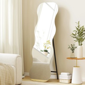 HOMCOM Lustro w całości bez ramy, z podstawą drewnianą, elastyczne umiejscowienie, w kształcie falisty, Czarny