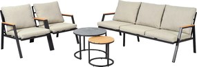 Zestaw mebli ogrodowych, 5 miejsc, sofa 3-osobowa, 2 fotele i 2 stoliki kawowe, na zewnątrz, stal ocynkowana, szary