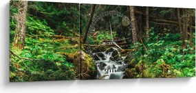 Obraz strumienia w lesie (z zegarem) (90x30 cm)