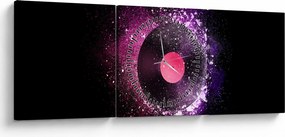 Obraz - Płyta winylowa w kolorze różowo-fioletowym (z zegarem) (90x30 cm)