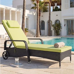 Leżak z polirattanowy Cesena,  antracyt, poduszka jasnozielona