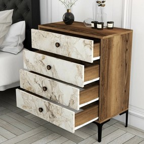 Komoda Lizbon White and Walnut