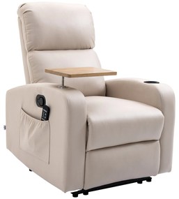 HOMCOM Fotel masujący z funkcją leżenia składany z podnóżkiem i stolikiem beżowy wygodny | Aosom PL