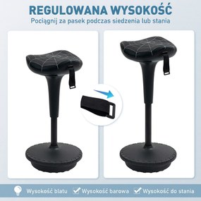 Vinsetto Stołek biurowy z funkcją obrotową, ergonomiczny stołek, regulowana wysokość 65,5-83,5 cm, 120° odchylany, czarny | Aosom PL