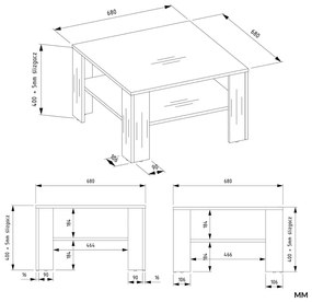 Kwadratowy stolik kawowy dąb artisan + czarny K7-C73