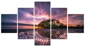 Obraz plaży o zachodzie słońca (125x70 cm)