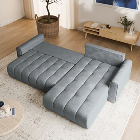Masseno Narożnik FRIGA z funkcją spania i pojemnikiem na pościel Narozniki L, Rozkładana sofa - Szary, MONOLITH 85