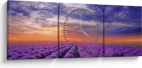 Obraz lawendowego pola (z zegarem) (90x30 cm)