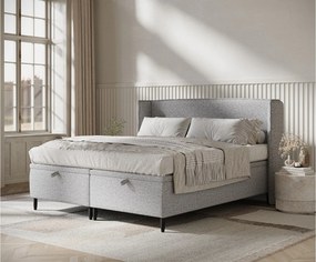 Łóżko tapicerowane w tkaninie plecionej Ritual - 140 x 200 cm - szary